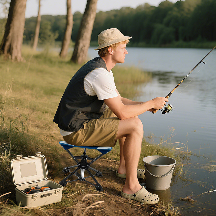 Folding Swivel Camping Hunting Stools with Anti-Sink Feet and Carry Bag-