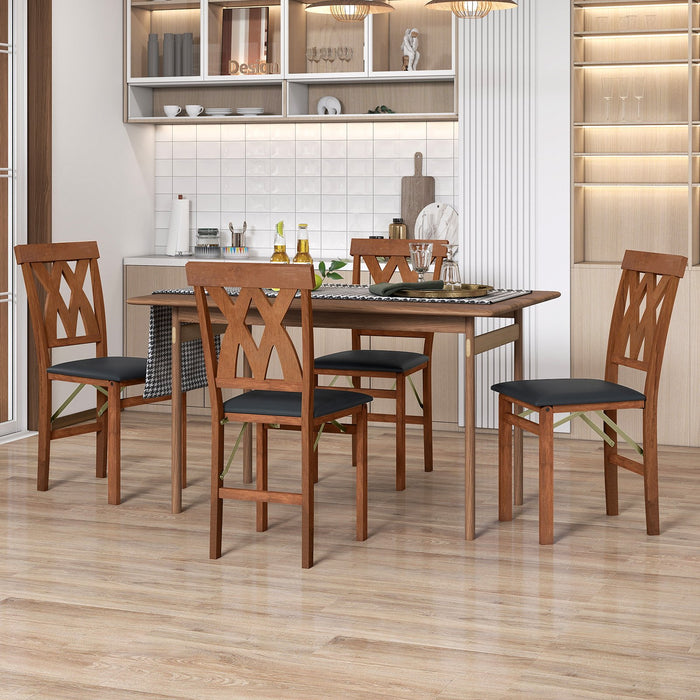 Folding Wooden Dining Chair Set of 2 Faux Leather Upholstered Chairs-