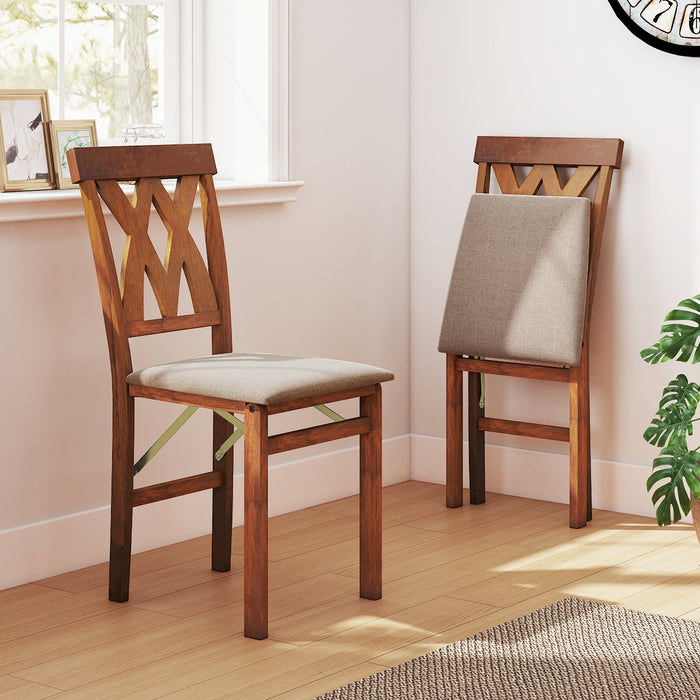 Folding Wooden Dining Chair Set of 2 Faux Leather Upholstered Chairs-