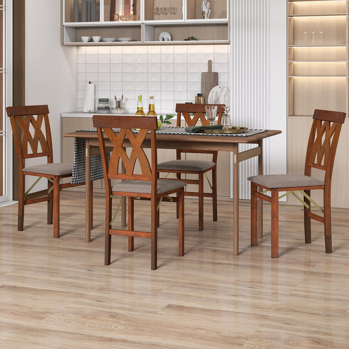 Folding Wooden Dining Chair Set of 2 Faux Leather Upholstered Chairs-