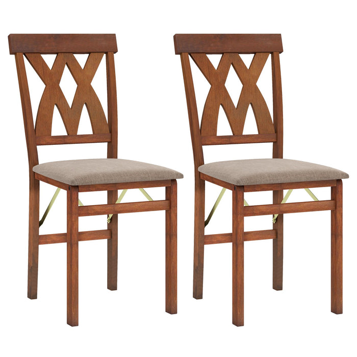 Folding Wooden Dining Chair Set of 2 Faux Leather Upholstered Chairs-