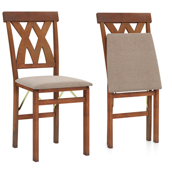 Folding Wooden Dining Chair Set of 2 Faux Leather Upholstered Chairs-