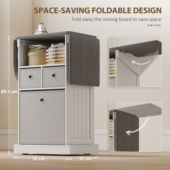 HOMCOM Ironing Board Cabinet on Wheels with Ironable and Foldable Top, Mobile Storage Cabinet with Ironing Board, White