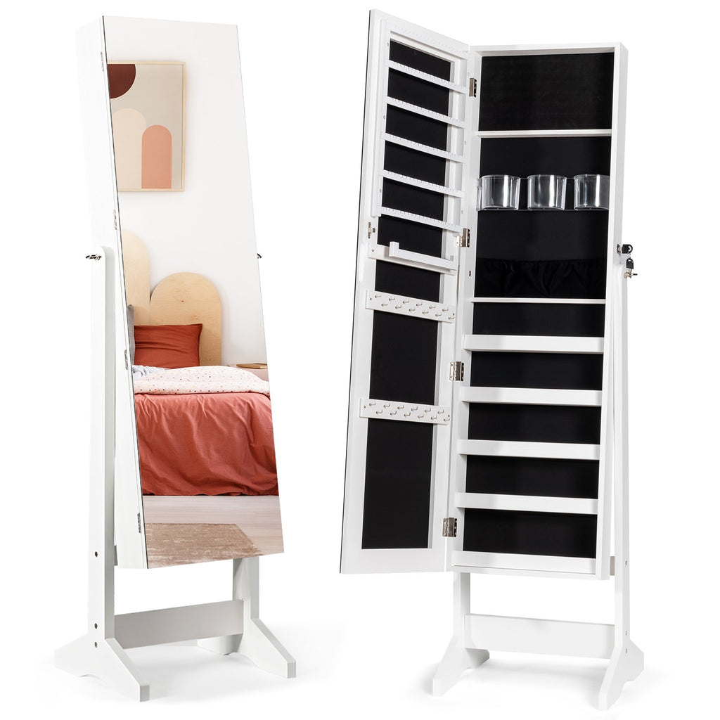 Free Standing Jewelry Cabinet with Full-Length Mirror-