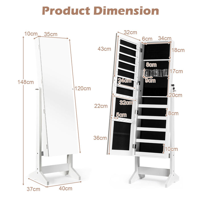 Free Standing Jewelry Cabinet with Full-Length Mirror-