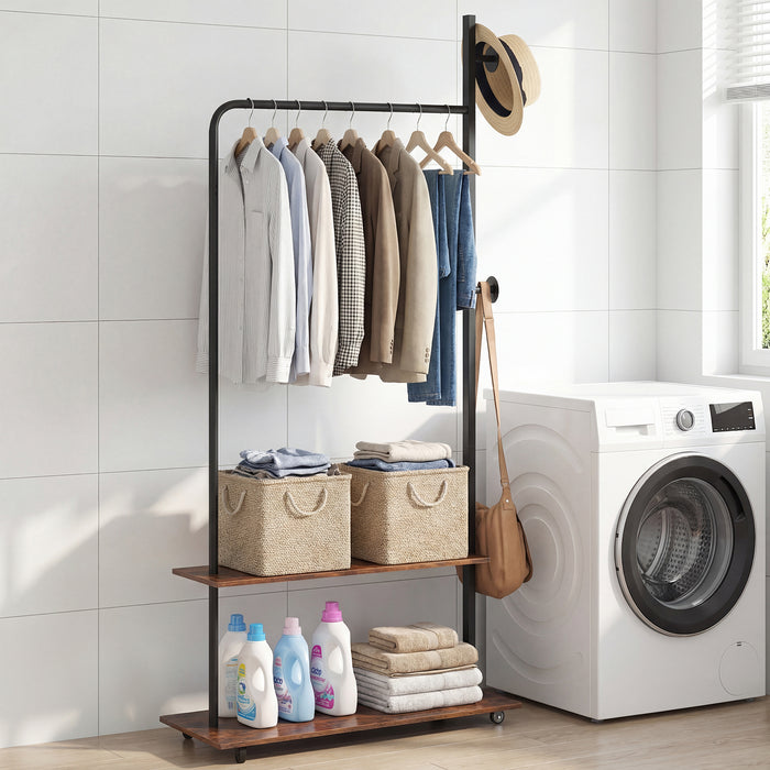 Freestanding Clothing Rack with Wheels and Hanging Rod-
