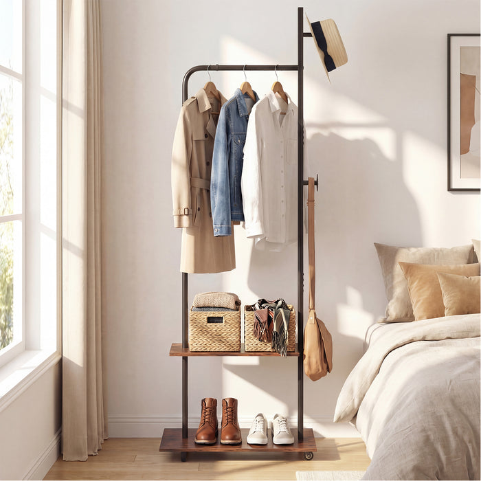 Freestanding Clothing Rack with Wheels and Hanging Rod-