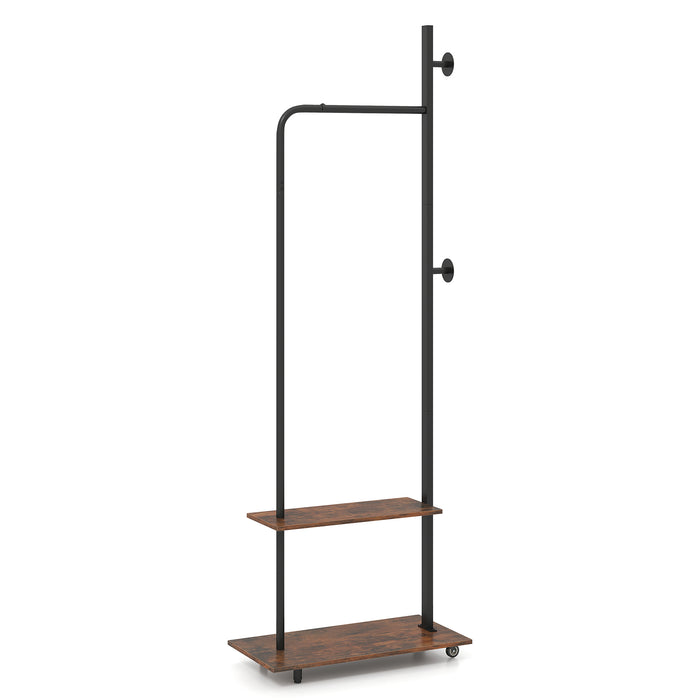 Freestanding Clothing Rack with Wheels and Hanging Rod-
