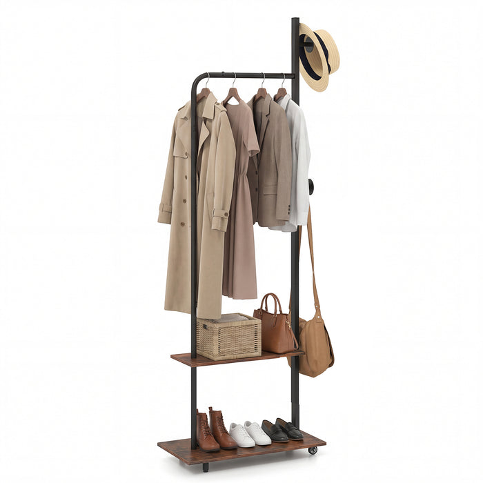 Freestanding Clothing Rack with Wheels and Hanging Rod-