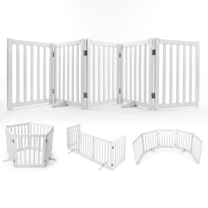 Freestanding Pet Gate for Dogs Foldable Wooden Puppy Gate Safety Fence-