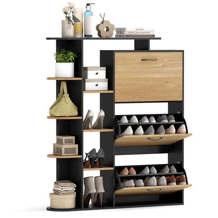 Freestanding Shoe Organizer with 3 Flip Drawers and 8 Adjustable Drawer Shelves-