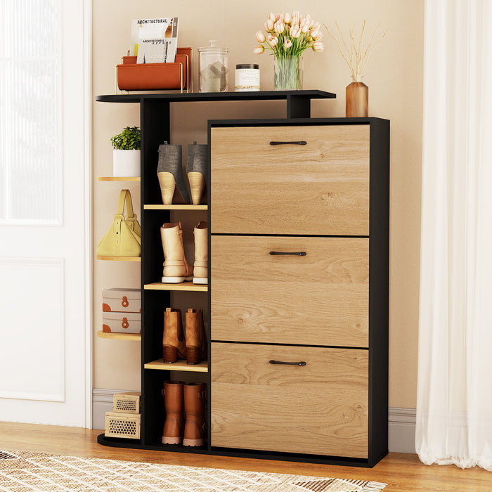 Freestanding Shoe Organizer with 3 Flip Drawers and 8 Adjustable Drawer Shelves-