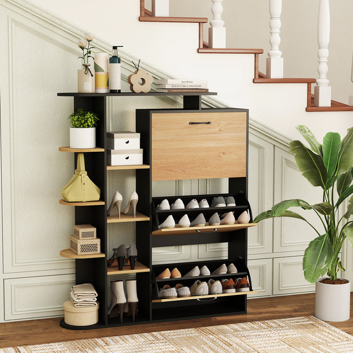Freestanding Shoe Organizer with 3 Flip Drawers and 8 Adjustable Drawer Shelves-