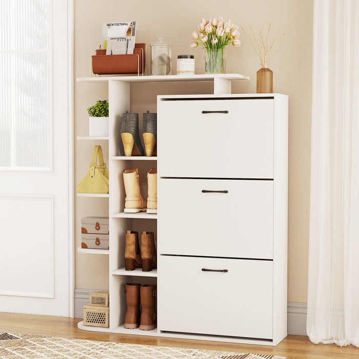Freestanding Shoe Organizer with 3 Flip Drawers and 8 Adjustable Drawer Shelves-