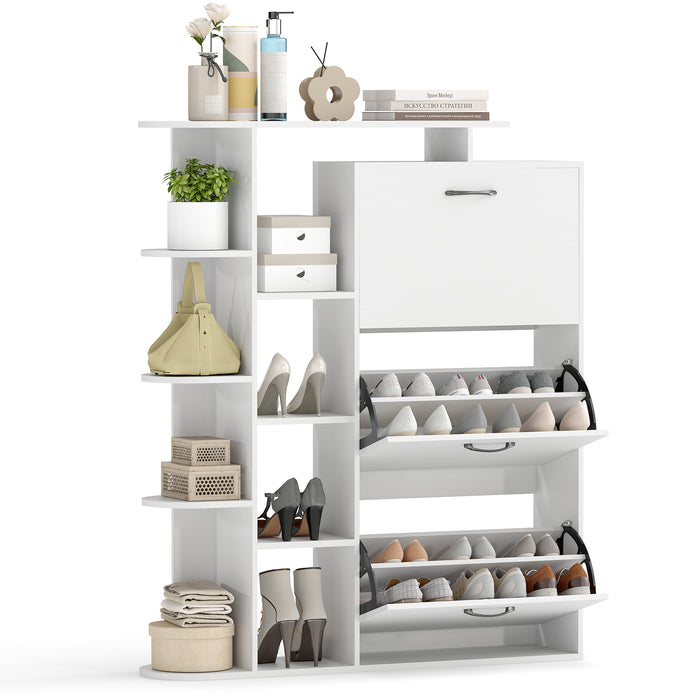 Freestanding Shoe Organizer with 3 Flip Drawers and 8 Adjustable Drawer Shelves-