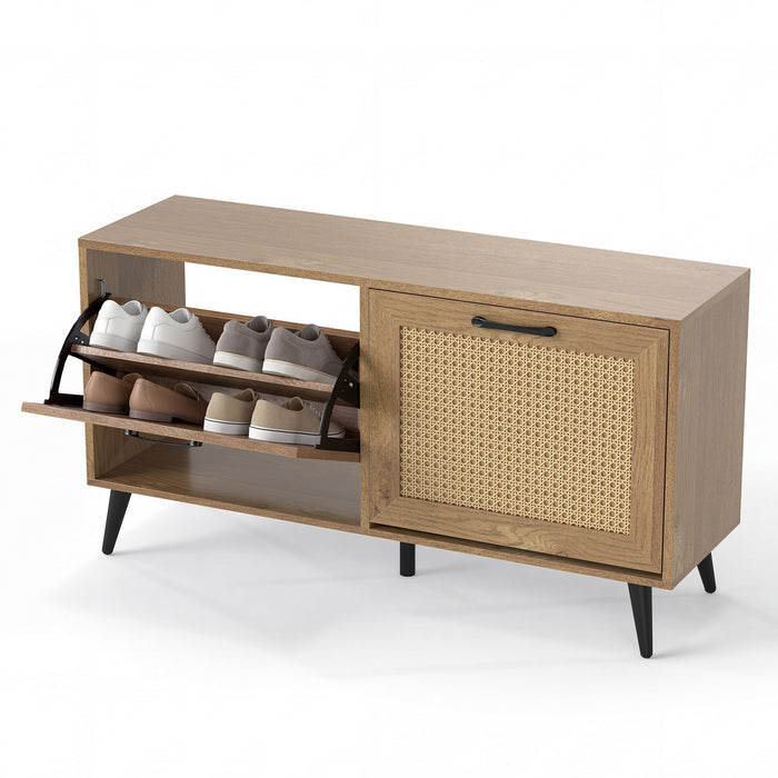 Freestanding Shoe Storage Cabinet with 2 Flip Drawers and Adjustable Shelves-