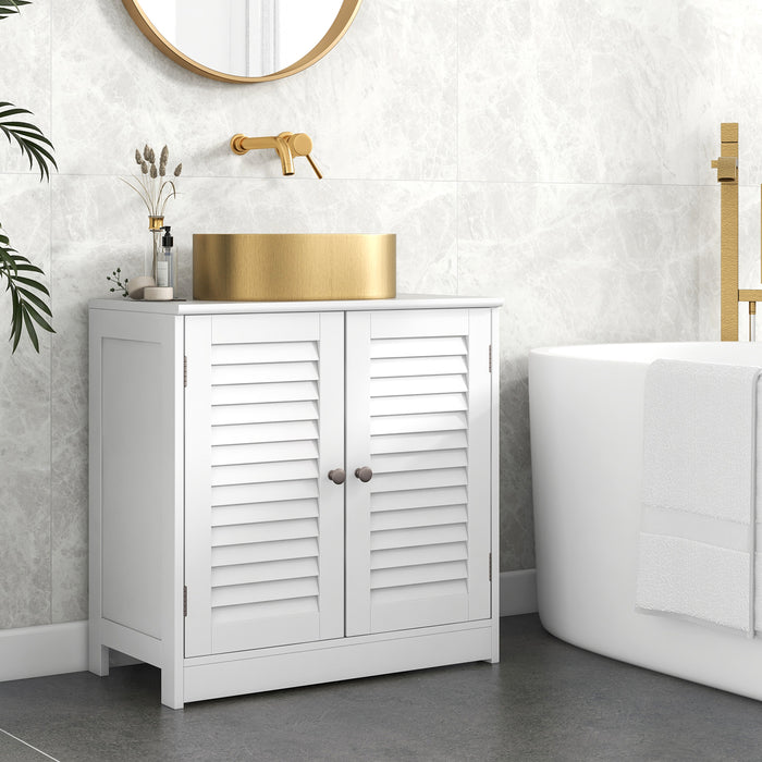 Freestanding Bathroom Vanity Cabinet with 2 Shutter Doors and U-Shape Cut-Out-White