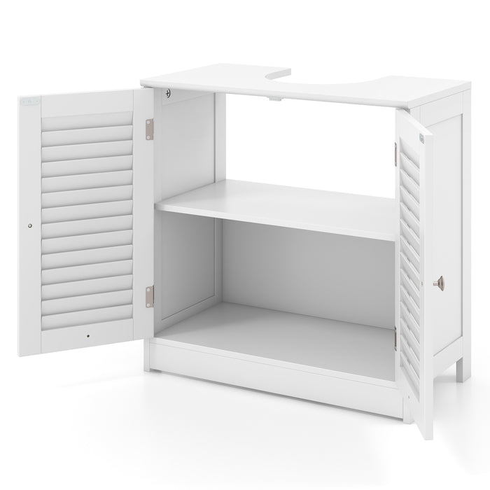 Freestanding Bathroom Vanity Cabinet with 2 Shutter Doors and U-Shape Cut-Out-White