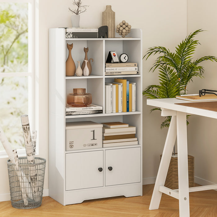 Freestanding Bookcase with 2 Storage Cabinets and 5 Cubbies-