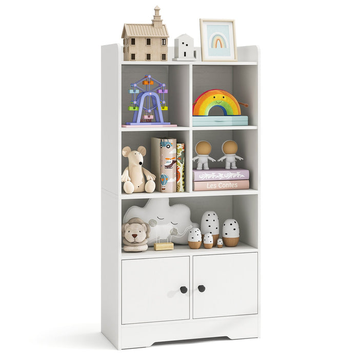 Freestanding Bookcase with 2 Storage Cabinets and 5 Cubbies-