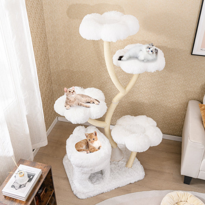 Tall Cat Tree with 4 Flower-shaped Platforms and Sisal Scratching Posts-