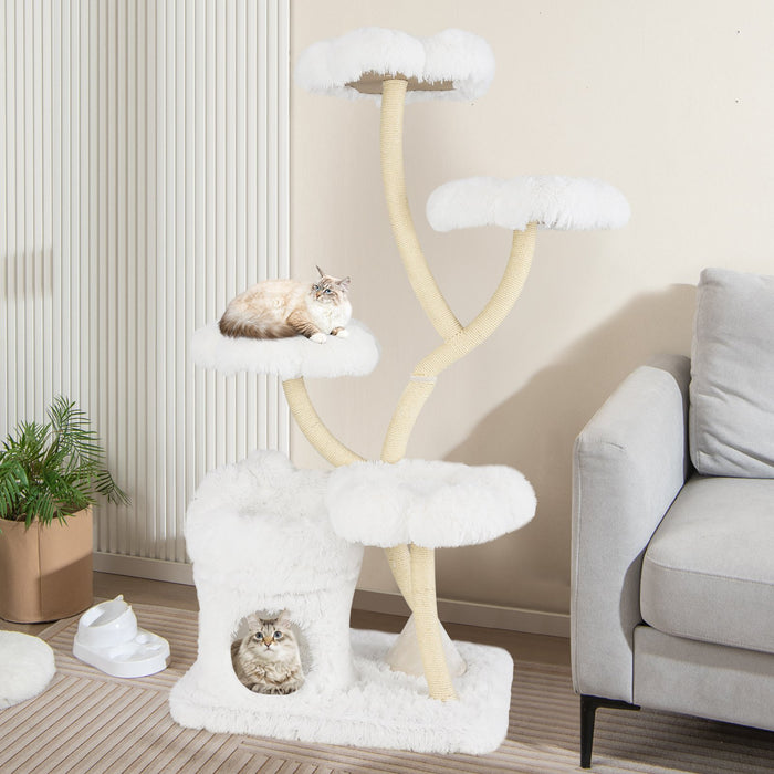 Tall Cat Tree with 4 Flower-shaped Platforms and Sisal Scratching Posts-