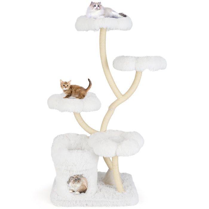 Tall Cat Tree with 4 Flower-shaped Platforms and Sisal Scratching Posts-