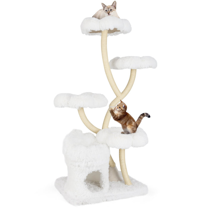 Tall Cat Tree with 4 Flower-shaped Platforms and Sisal Scratching Posts-