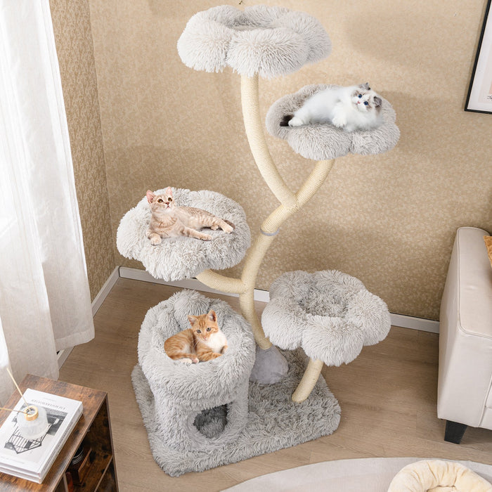 Tall Cat Tree with 4 Flower-shaped Platforms and Sisal Scratching Posts-