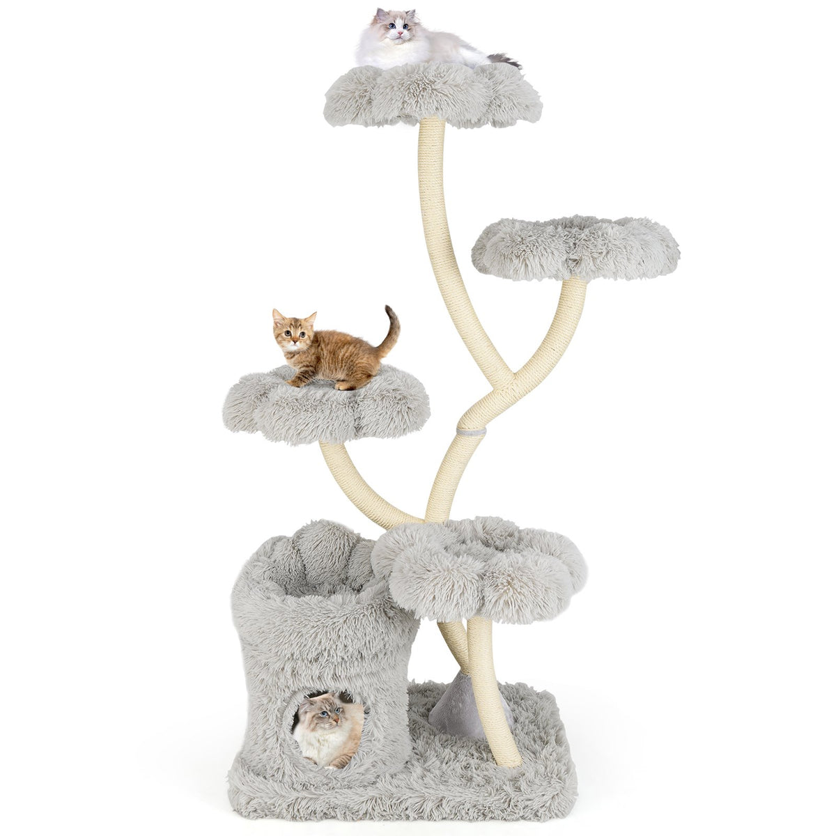 Tall Cat Tree with 4 Flower-shaped Platforms and Sisal Scratching Posts-