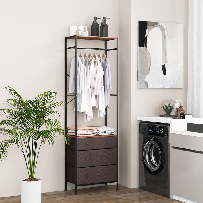 Freestanding Wardrobe - Closet Organiser and Clothes Rack with Integrated Drawers - Ideal Space-Saving Solution for Clothing Storage