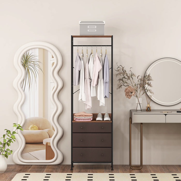 Freestanding Wardrobe - Closet Organiser and Clothes Rack with Integrated Drawers - Ideal Space-Saving Solution for Clothing Storage