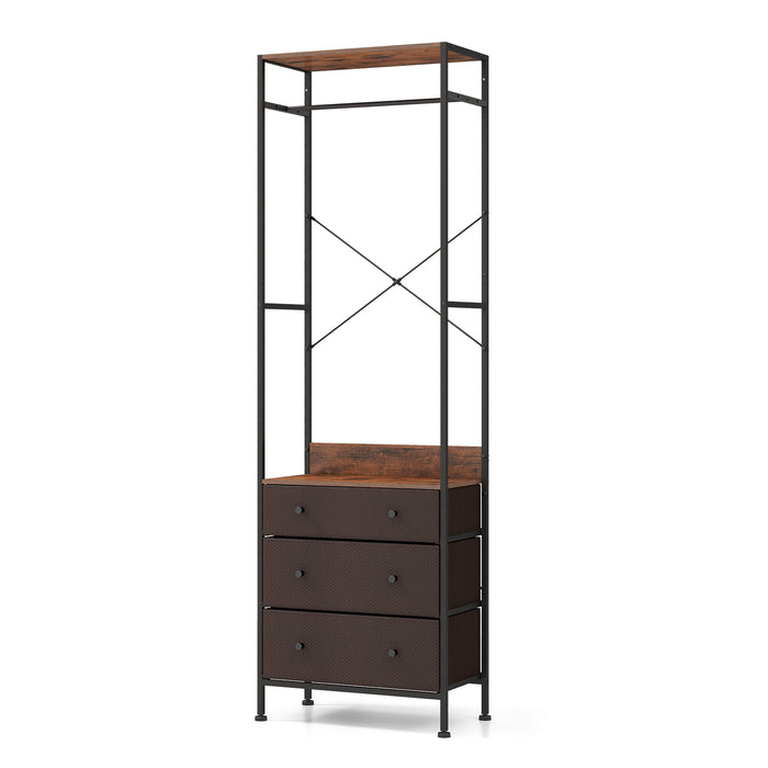 Freestanding Wardrobe - Closet Organiser and Clothes Rack with Integrated Drawers - Ideal Space-Saving Solution for Clothing Storage