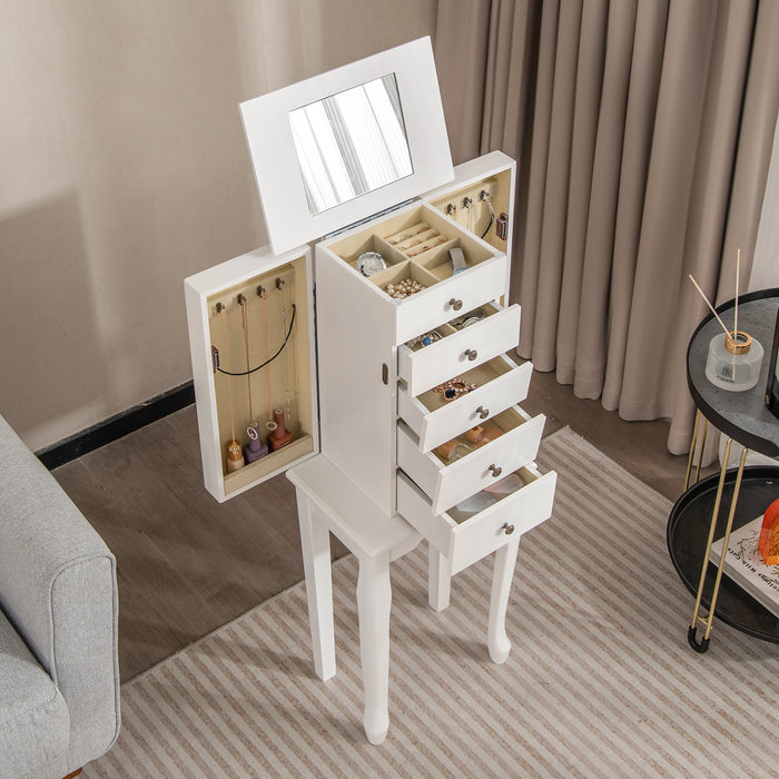 Freestanding Jewelry Armoire Organizer with Flip Up Mirror Side Door--