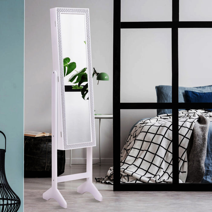 Freestanding Jewelry Cabinet Armoire with Full-Length Mirror-