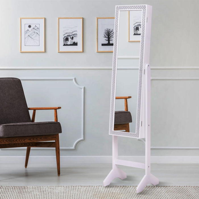 Freestanding Jewelry Cabinet Armoire with Full-Length Mirror-