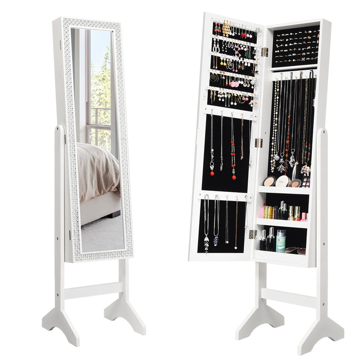 Freestanding Jewelry Cabinet Armoire with Full-Length Mirror-