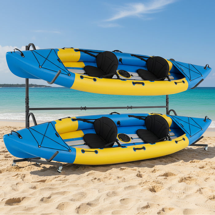 Freestanding Kayak Storage Rack for 2 Kayaks with 6 Lockable Wheels-
