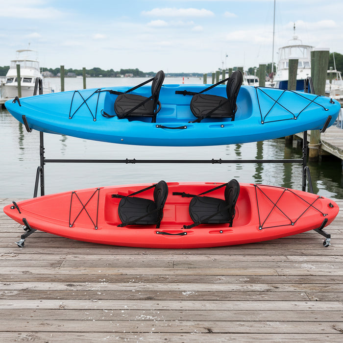 Freestanding Kayak Storage Rack for 2 Kayaks with 6 Lockable Wheels-