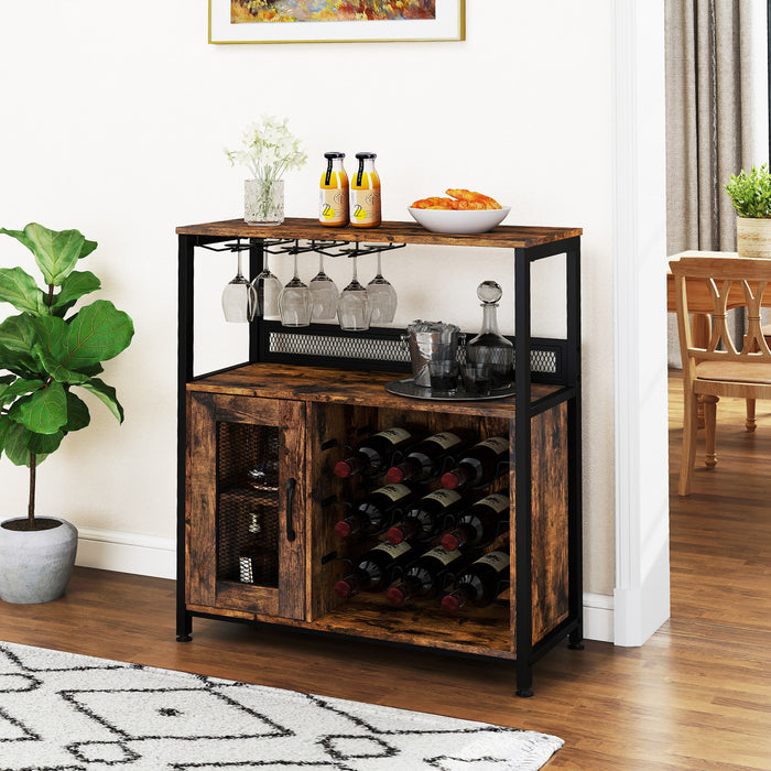 Freestanding Wine Cabinet with Wine Rack and Glass Holder-