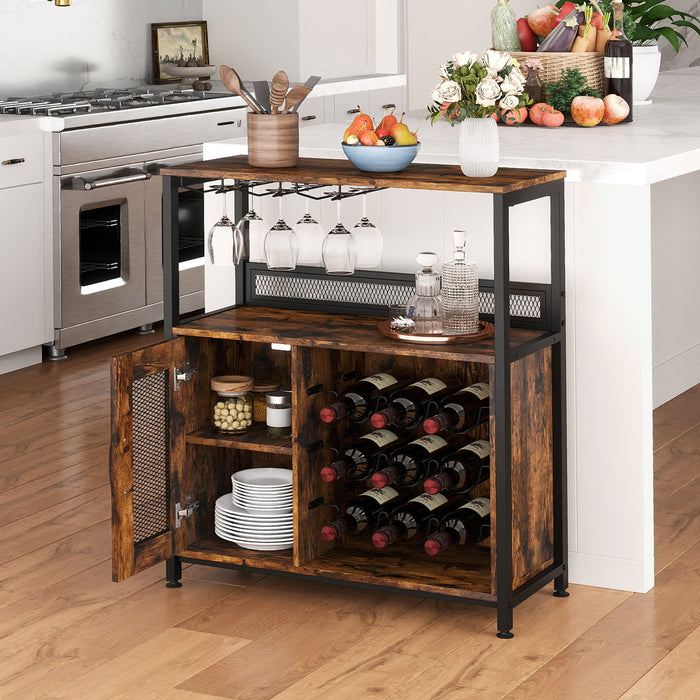 Freestanding Wine Cabinet with Wine Rack and Glass Holder-