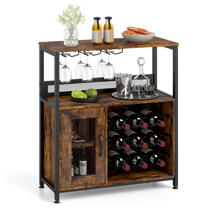 Freestanding Wine Cabinet with Wine Rack and Glass Holder-
