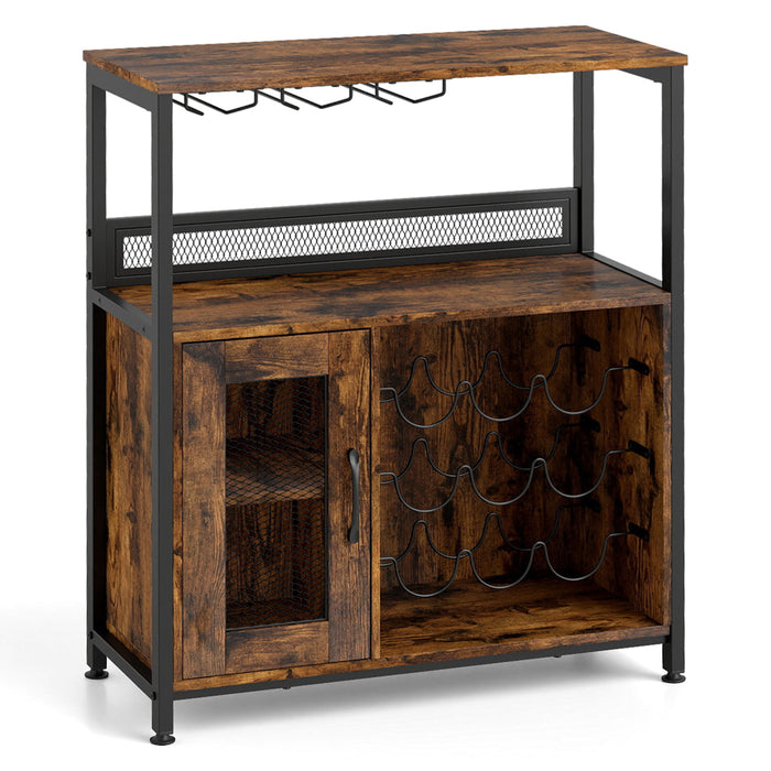 Freestanding Wine Cabinet with Wine Rack and Glass Holder-