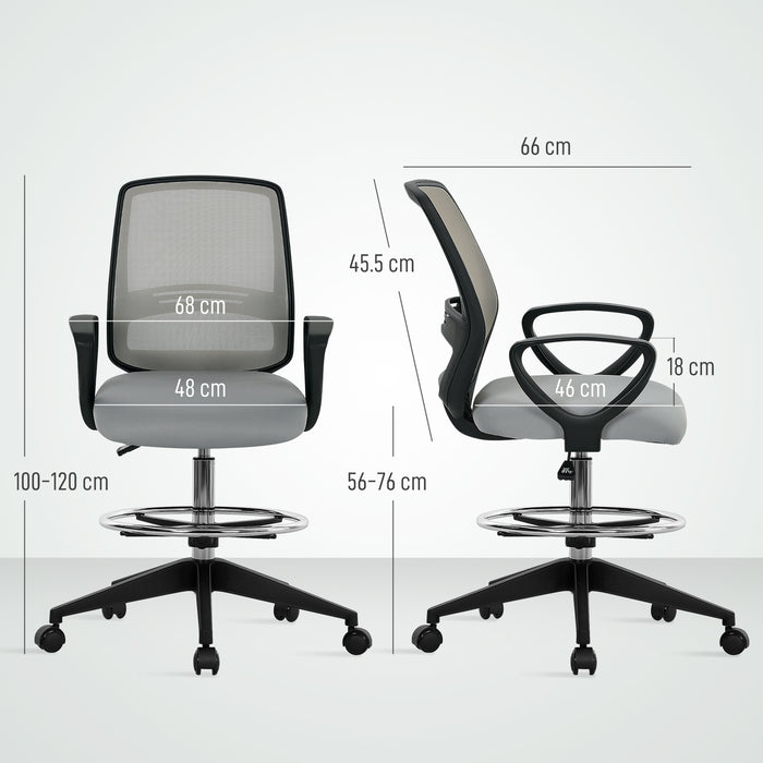 Vinsetto 100-120cm Draughtsman Office Chair, with Footrest - Light Grey