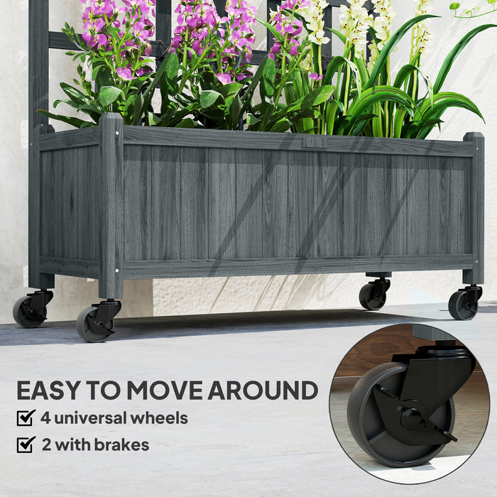 Outsunny Wooden Trellis Planter, Raised Garden Bed with Wheels, to Climb and Grow Vegetables, Herbs and Flowers, Grey