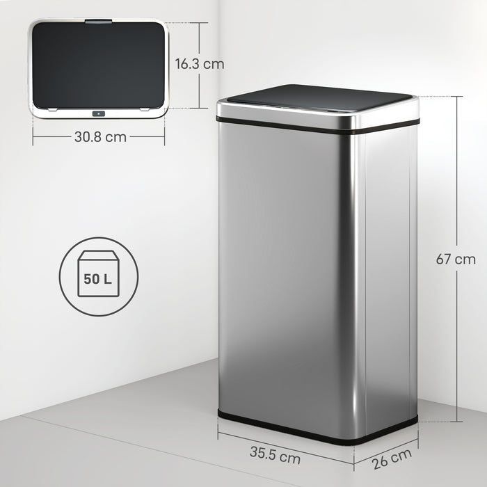 HOMCOM 50L Sensor Bin with Soft-Close Lid, Stainless Steel Automatic Touchless Motion Sensor Kitchen Bin, Silver Tone