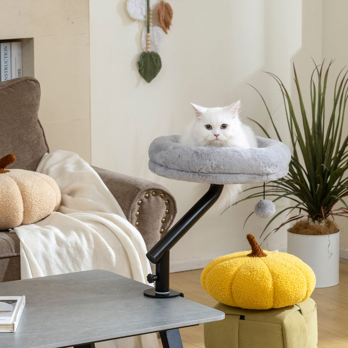 PawHut Cat Desk Bed, Cat Hammock 360° Rotatable Adjustable for Window, Table, Work, Grey