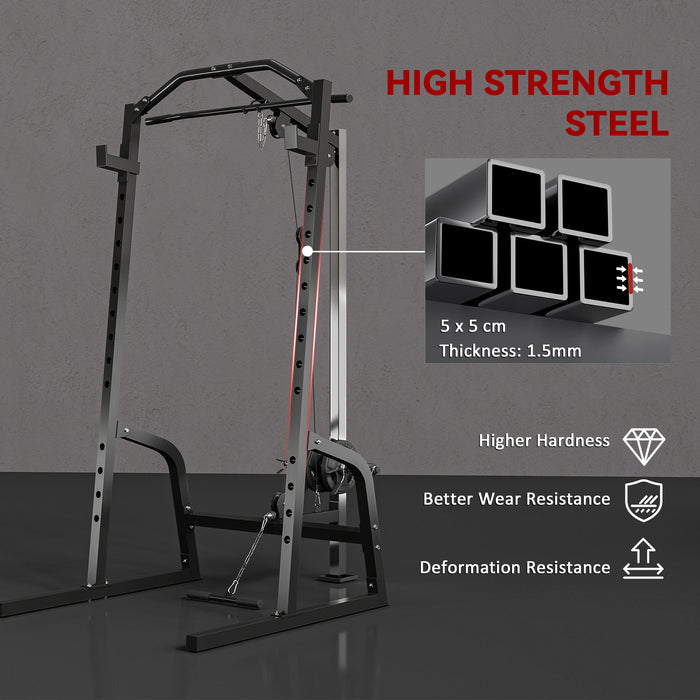 SPORTNOW Power Cage Power Rack with 15-Level Squat Rack, Cable Pulley System, Lat Pulldown & Pull Up Bar