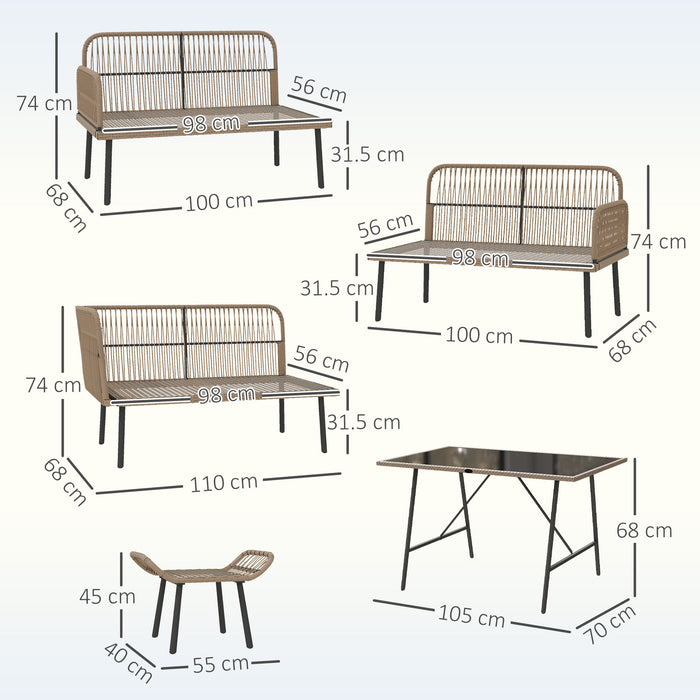 Outsunny 6 Piece Rattan Garden Furniture Set, 8 Seater Garden Corner Sofa with Cushions and Glass Top Table, Sectional Outdoor Furniture Conservatory Set for Patio, Cream White