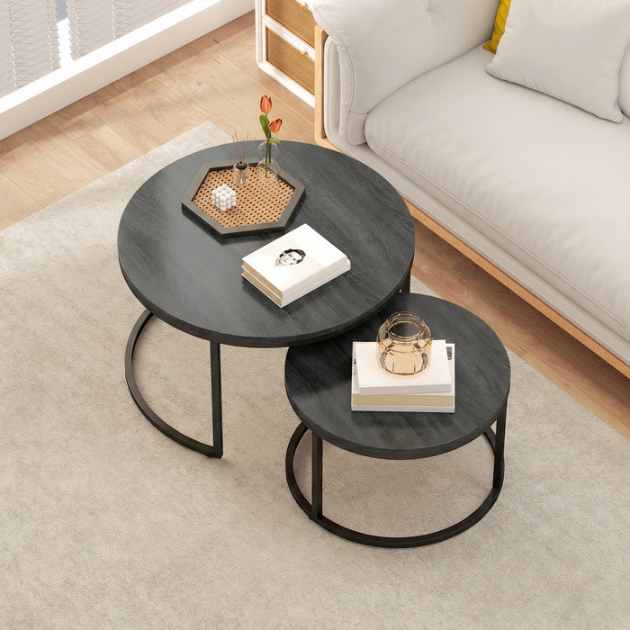 HOMCOM Set of Two Wood-Effect Stacking Tables - Black Wood Grain